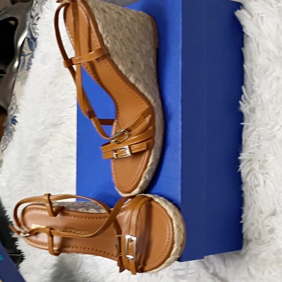 New Georgie Stuart Weitzman Tan Brown Wedge Espadrille Sandals SZ 6.5 - Picture 4 of 16